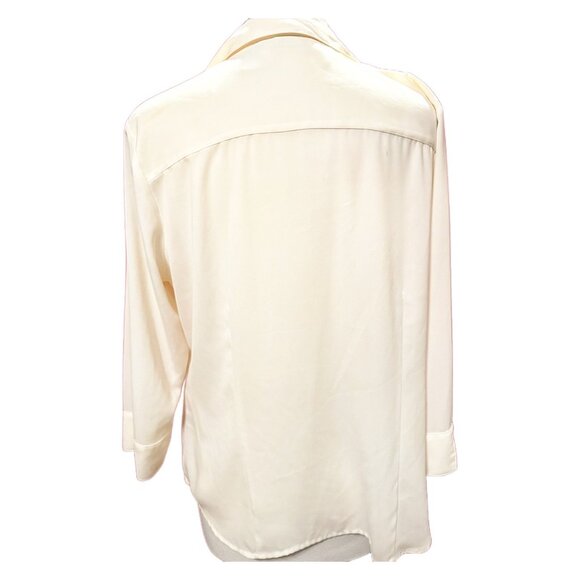 Covington White Very Flowy Long Sleeve Button Down Blouse V-neck Officewear LG - Picture 2 of 4
